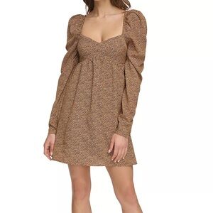 DKNY Long-Sleeve Printed Puff-Sleeve Dress